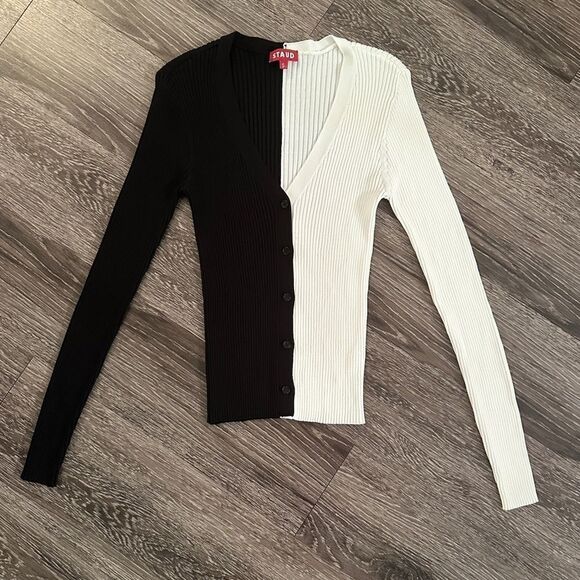 Staud Cargo Sweater Black and White Color Block - Picture 1 of 7